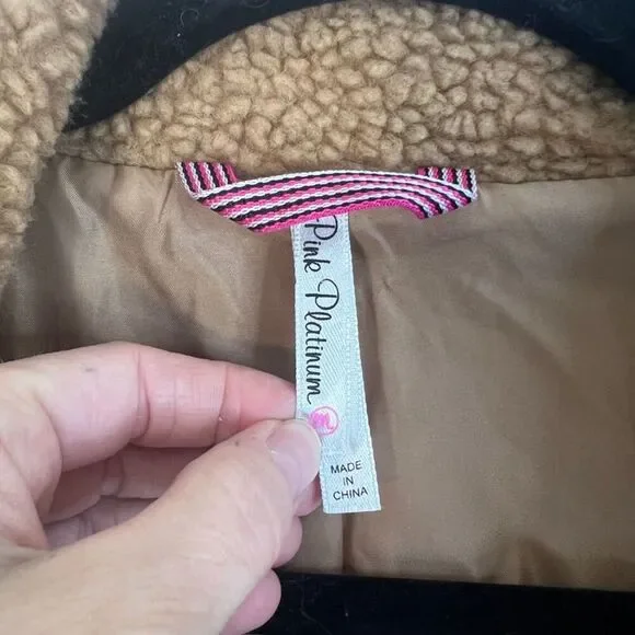 Pink Platinum Brown Fleece Teddy Jacket Lined Boho Casual Neutral Size Medium - Picture 7 of 11